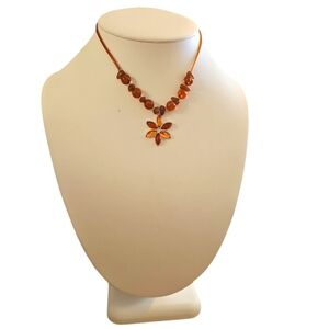 Vintage Charming Handcrafted Beaded Adjustable Amber Necklace.